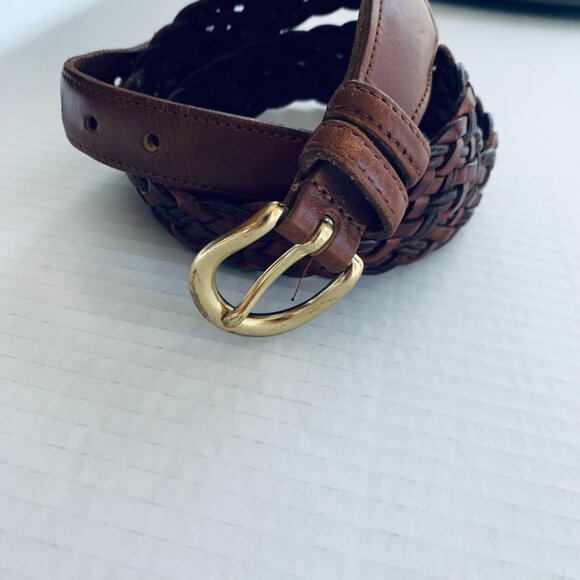 COACH BELT Braided Two Tone Brown Leather Sz 36 - Picture 1 of 6